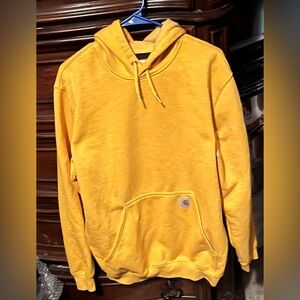 Mens medium Carhartt Yellow Hooded long sleeve crewneck Pullover Sweatshirt